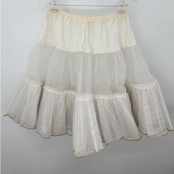 Vintage White Sequin Trim‎ Full Ruffle Coquette Lolita Petticoat Crinoline - Picture 3 of 10
